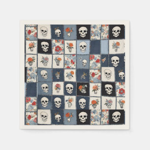 Servilleta De Papel Blue Jean Denim Patchwork Skulls Y Florines