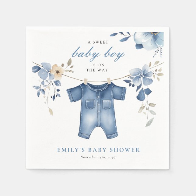 Servilleta De Papel Blue Jean Denim Sweet Boy Baby Shower (Anverso)