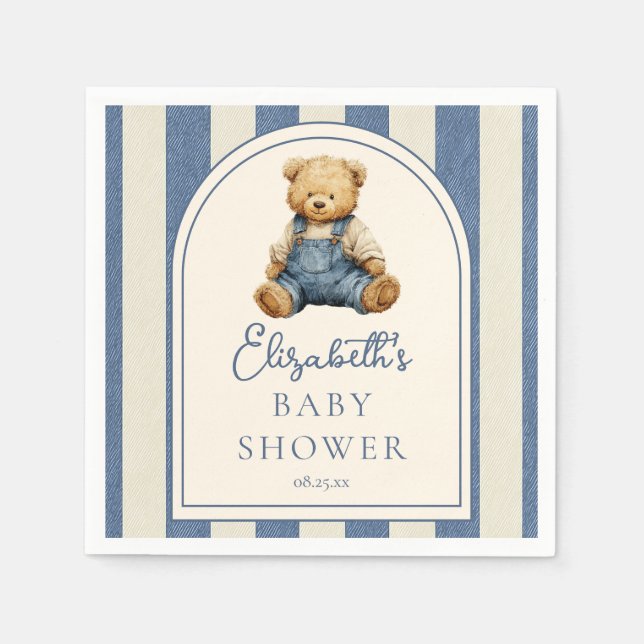 Servilleta De Papel Blue Jean Denim Teddy Bear Baby Shower (Anverso)
