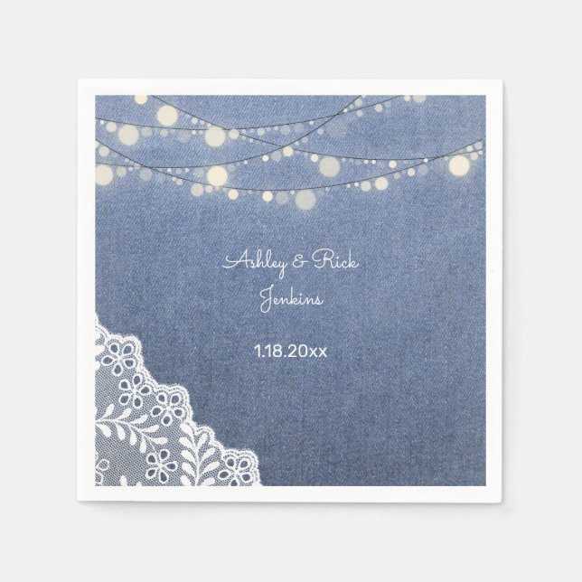 Servilleta De Papel Blue Jean, Lace, String Lights (Anverso)