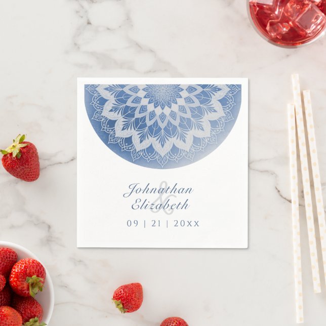 Servilleta De Papel Blue Lace Mandala Wedding Napkins (In situ)