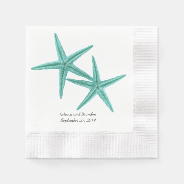Servilleta De Papel Blue Lagoon Starfish Pareja Boda Napkins (Anverso)
