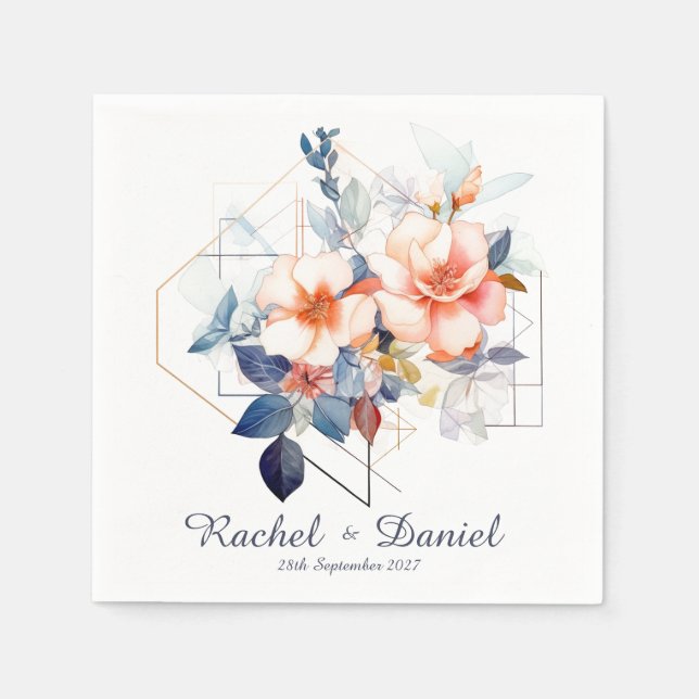 Servilleta De Papel Blue Lines&Flowers: Wedding Napkins (Anverso)