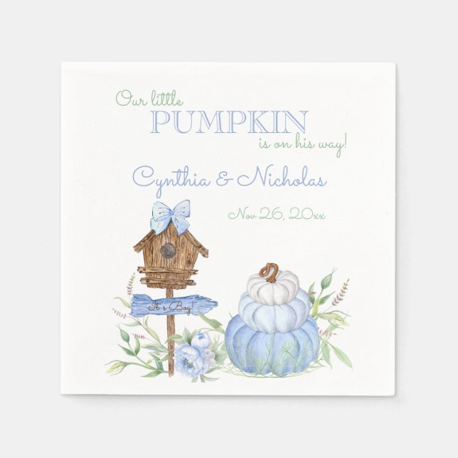 Servilleta De Papel Blue Little Pumpkin Patch Boy Baby Shower (Anverso)