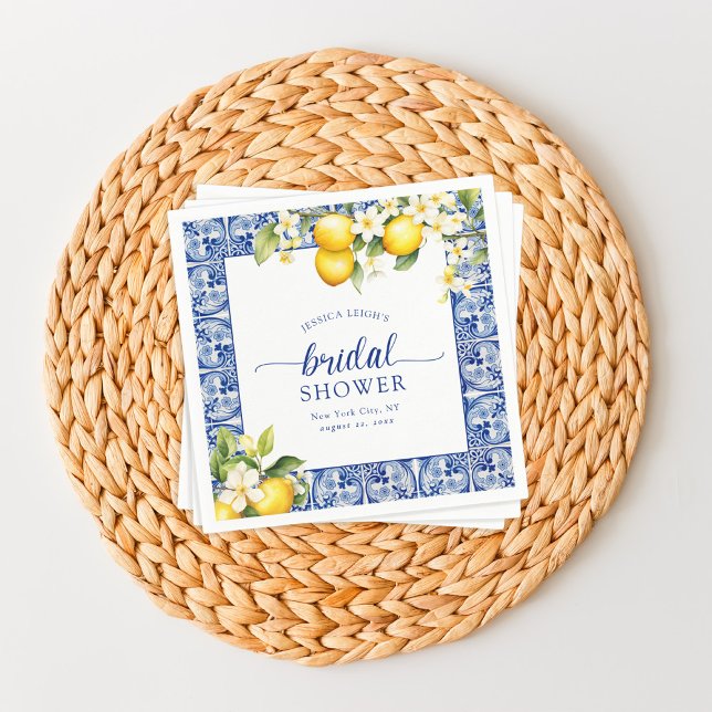 Servilleta De Papel Blue Mediterranean Lemons Bridal Shower (Subido por el creador)