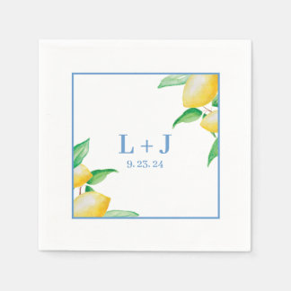 Servilleta De Papel Blue Mediterranean Watercolor Lemon Boda