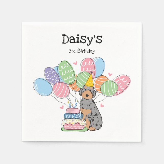 Servilleta De Papel Blue Merle Aussiedoodle Dog Birday Party Paper (Anverso)
