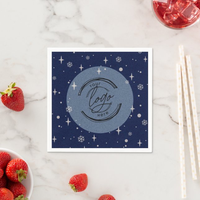 Servilleta De Papel Blue Merry Christmas Business Logo Snowflake (In situ)