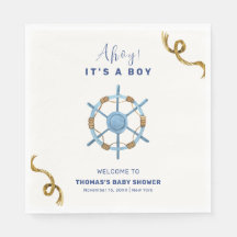 Blue Modern Ahoy Nautical Boy Baby Shower