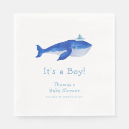 Servilleta De Papel Blue Modern Boy Under the Sea Whale Baby Shower