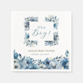 Servilleta De Papel Blue Modern Floral Watercolor Baby Shower