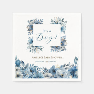 Servilleta De Papel Blue Modern Floral Watercolor Baby Shower