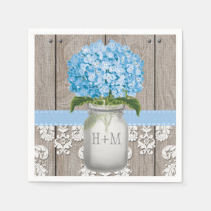 Servilleta De Papel Blue Monogrammed Hydrangea Mason Jar