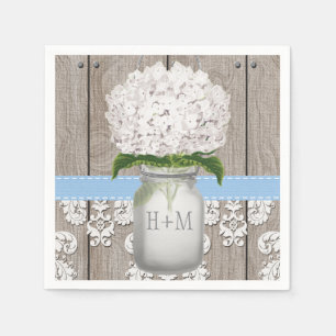 Servilleta De Papel Blue Monogrammed Hydrangea Mason Jar