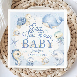 Servilleta De Papel Blue Ocean Baby Shower Boy Sea You Soon Paper