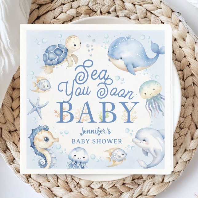 Servilleta De Papel Blue Ocean Baby Shower Boy Sea You Soon Paper (Subido por el creador)