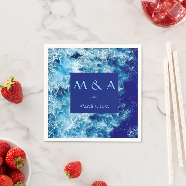 Servilleta De Papel Blue Ocean Water Boda Cocktail Napkin (In situ)