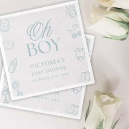 Servilleta De Papel Blue Oh Boy Elegant Hand Drawn Baby Shower