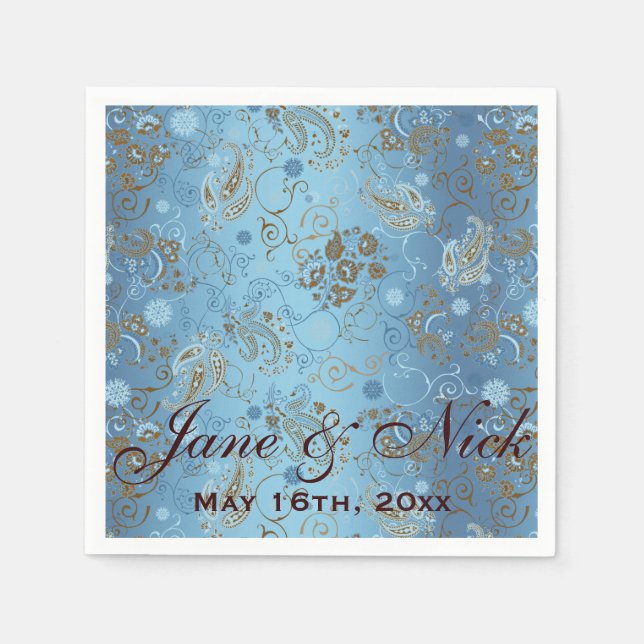 Servilleta De Papel Blue Paisley Bridal Shower (Anverso)