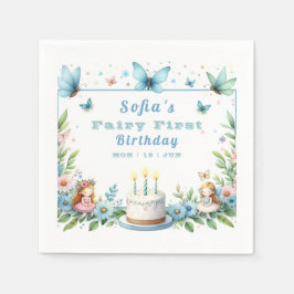 Servilleta De Papel Blue Pastel Butterfly Fairy First Birday -