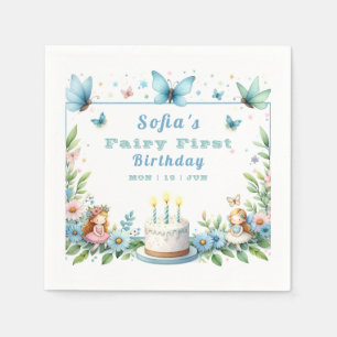 Servilleta De Papel Blue Pastel Butterfly Fairy First Birday -