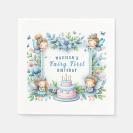 Servilleta De Papel Blue Pastel Floral Fairy First Birday -