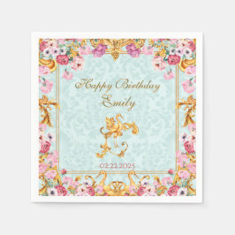 Servilleta De Papel Blue Pastel Gold Baroque Rococo Feliz cumpleaños
