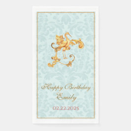 Servilleta De Papel Blue Pastel Gold Baroque Rococo Feliz cumpleaños