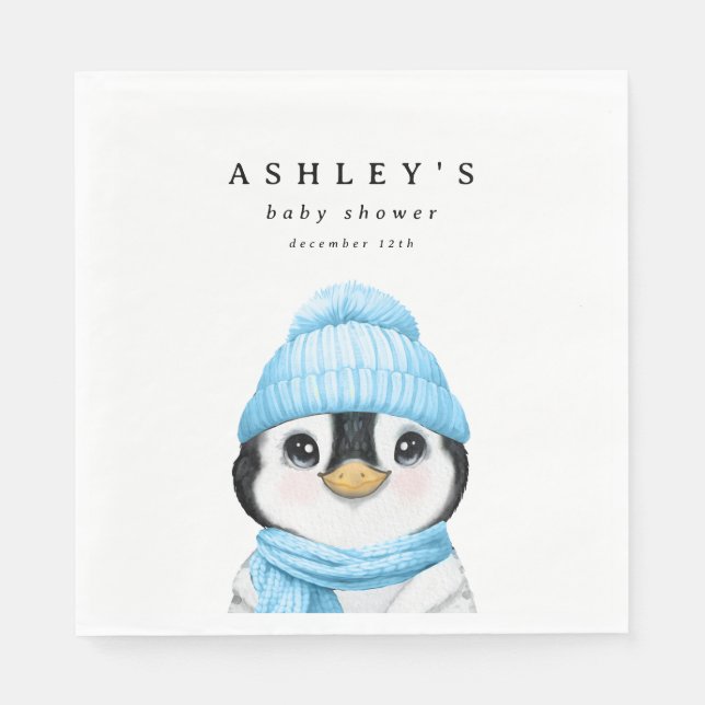 Servilleta De Papel Blue Penguin Winter Baby Shower (Anverso)