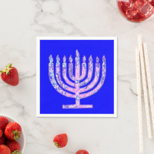 Servilleta De Papel Blue Pink Hanukkah Menorah 4Hannah
