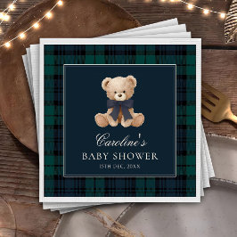 Servilleta De Papel Blue Plaid Teddy Bear Baby Shower Napkins