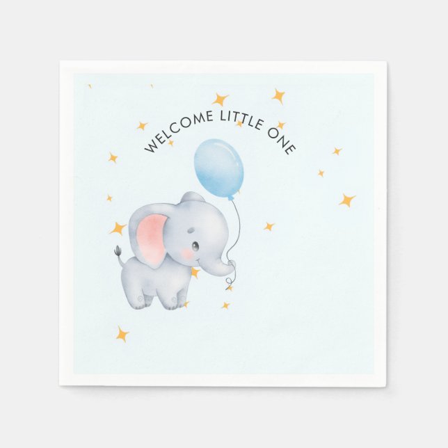 Servilleta De Papel Blue Playful Elephants Baby Shower (Anverso)