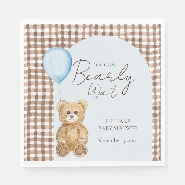 Servilleta De Papel Blue Podemos Bear Wait Boy Baby Shower (Anverso)