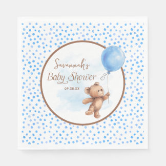 Servilleta De Papel Blue Polka Dot Teddy Bear Balloon Baby Shower