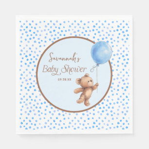 Servilleta De Papel Blue Polka Dot Teddy Bear Balloon Baby Shower
