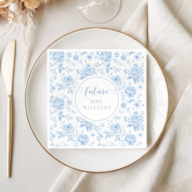 Servilleta De Papel Blue Porcelain Floral Future Mrs Bridal Shower (Subido por el creador)