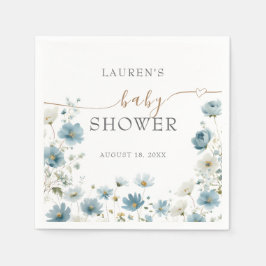 Servilleta De Papel Blue Preppy Flowers Watercolor Baby Shower