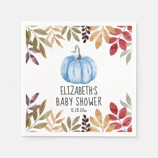 Servilleta De Papel Blue Pumpkin Fall Baby Shower Napkins (Anverso)