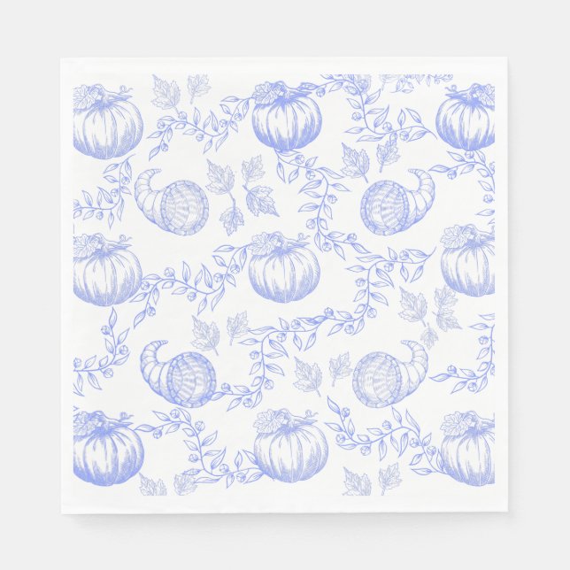 Servilleta De Papel Blue Pumpkin Toile Luncheon Napkin (Anverso)