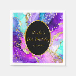 Servilleta De Papel Blue, Purple and Gold Ink Birthday Party