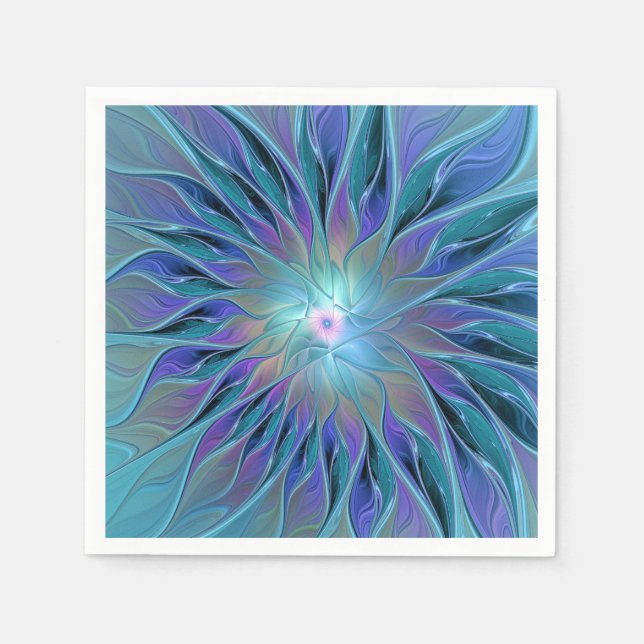 Servilleta De Papel Blue Purple Flower Dream Resumen arte fractal (Anverso)