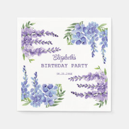 Servilleta De Papel Blue Purple Wisteria Floral Greeneration Cumpleaño