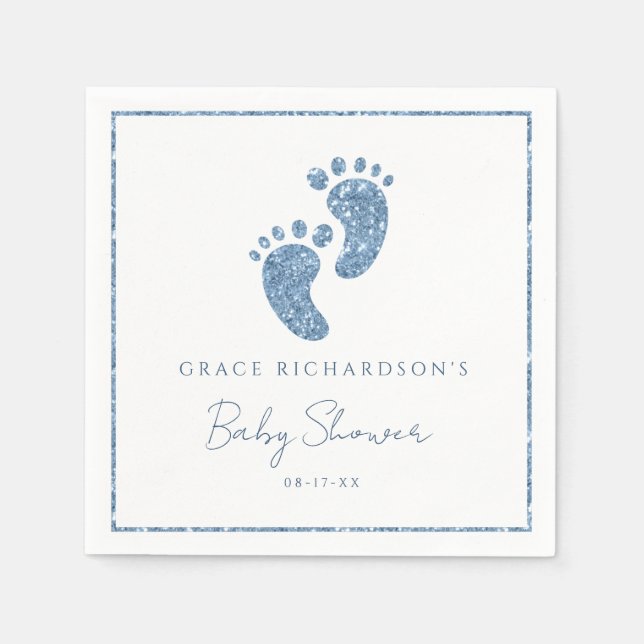 Servilleta De Papel Blue Purpurina Baby Feet Baby Shower Personalizado (Anverso)