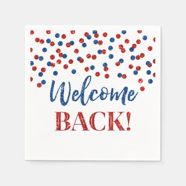 Servilleta De Papel Blue Red Confetti Bienvenida Napkins De Vuelta (Anverso)