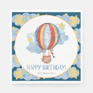 Servilleta De Papel Blue Red Hot Air Balloon Stars Niños Happy Birday