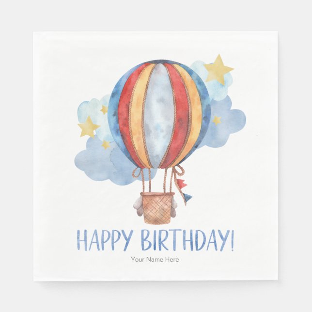 Servilleta De Papel Blue Red Hot Air Balloon Stars Niños Happy Birday (Anverso)