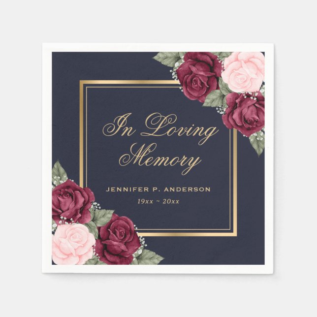 Servilleta De Papel Blue Red Pink Gold Floral Funeral Memorial (Anverso)