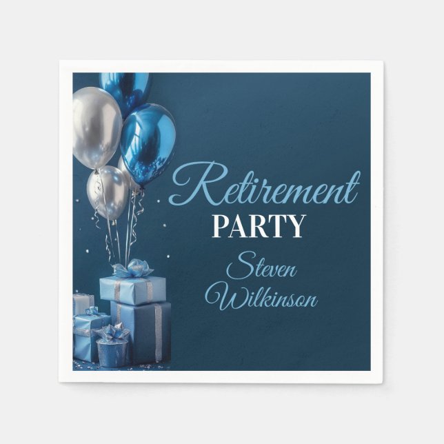 Servilleta De Papel Blue Retirement Party Balloon Gifts (Anverso)