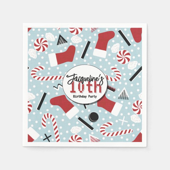 Servilleta De Papel Blue Retro Christmas Peppermint Birthday (Anverso)