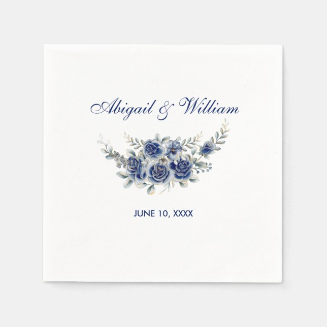 Servilleta De Papel Blue Romantic Floral Botanical Wedding Napkins (Anverso)
